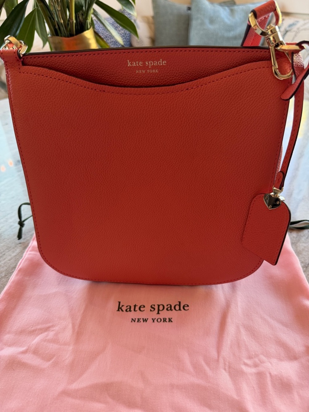 Kate Spade Coral color Pebbled Leather Crossbody with Gold Hardware